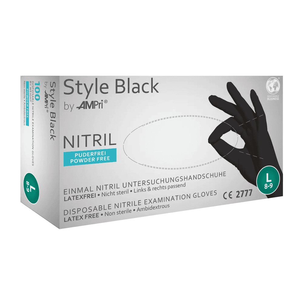 Style Black - AMPri - Nitril Einweghandschuh Handschuhbox des nitril Einweghandschuhs Style Black by AMPri in Größe L