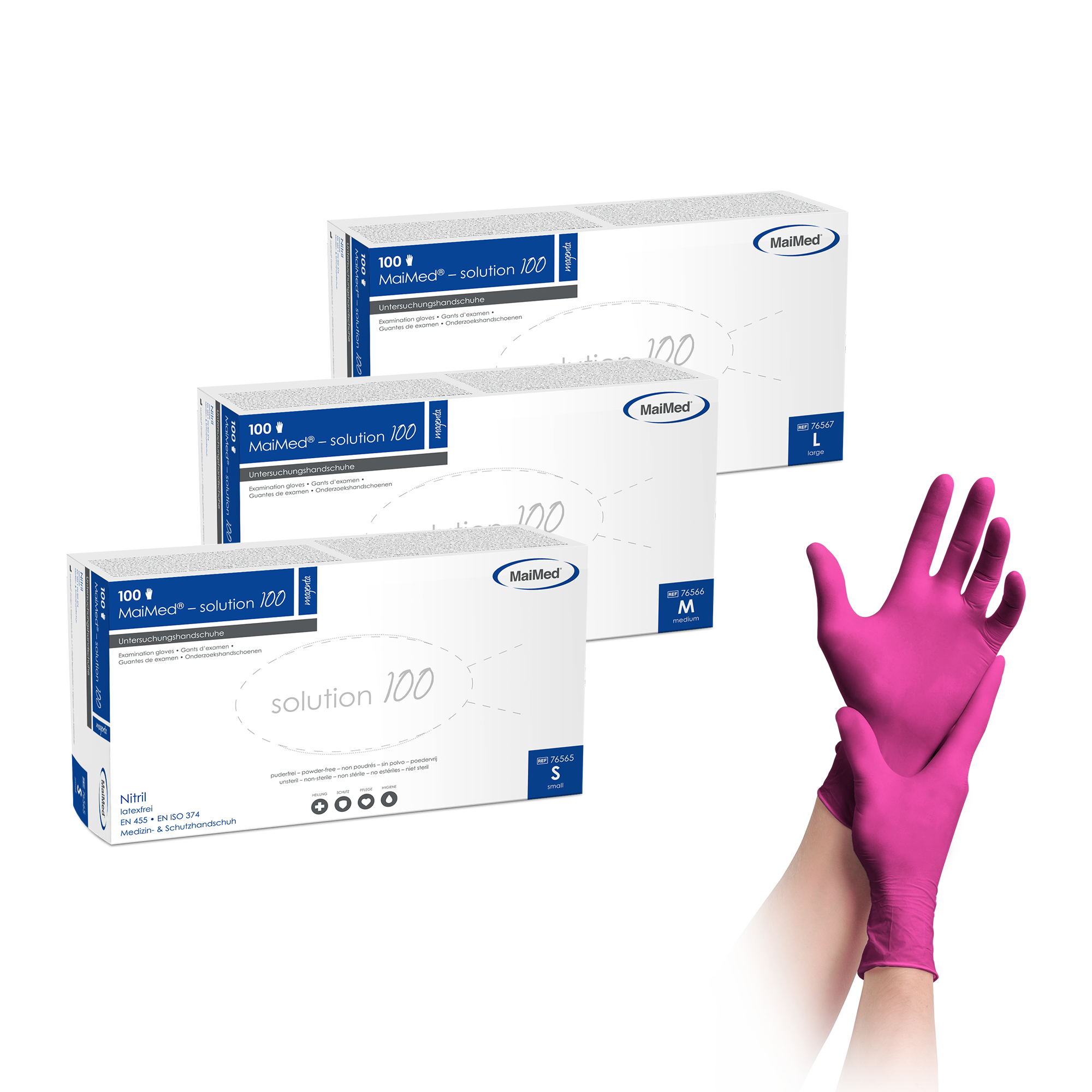 MaiMed® solution 100 PF handschuhe, untersuchungshandschuhe, nitril, lila, boxen